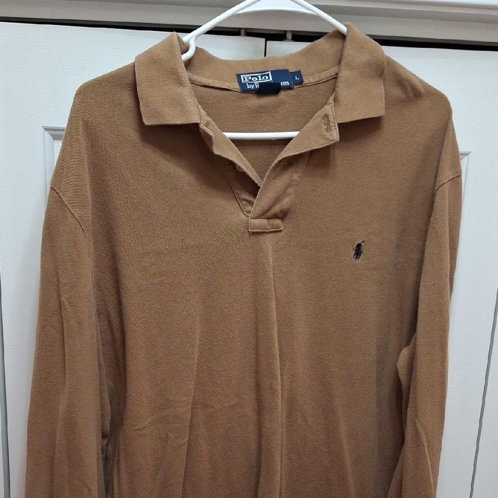 Polo by Ralph Lauren Men's Large Brown Long Sleeved Polo Shirt